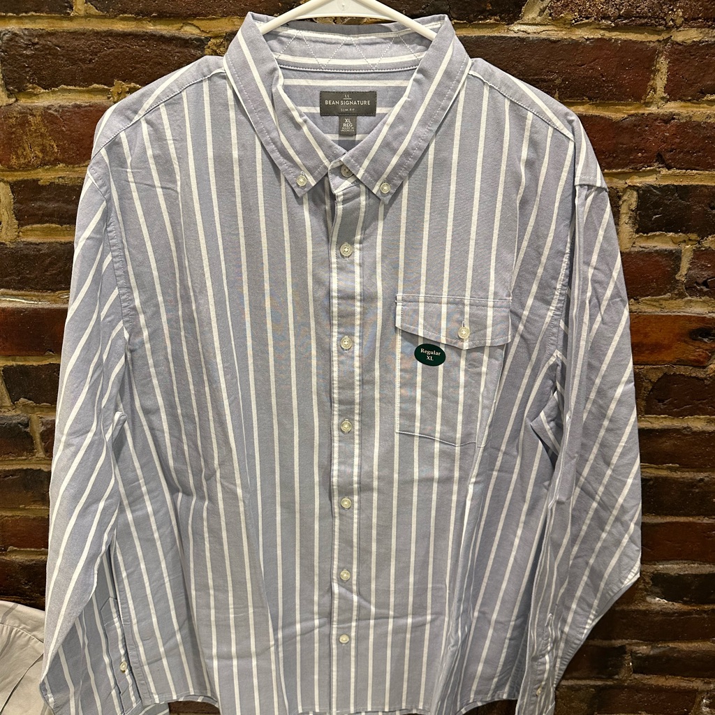 Ll Bean Blue And White Striped Oxford Button Down Shirt Size Xl New With Tags